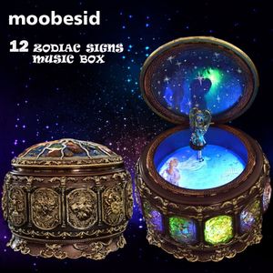 Decoratieve objecten Figurines Retro Zodiac 12 Signs Music Box Manual Arts 12 Musical Boxes with LED Flash Lights Valentine's Day Birthday Gift 221206
