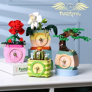 Decoratieve Objecten Beeldjes Roos Orchidee Bloem Potplanten Klok Bouwsteen Woondecoratie Tafel DIY Bakstenen Speelgoed Voor Kinderen Vriendin Geschenken 230704