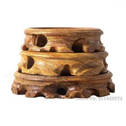 Objets décoratifs Figurines Base de vase creuse ronde Théière en bois naturel Supports à thé Arbre-racine Sculpture Bouddha Statue Haute Qualité Lisse Dura