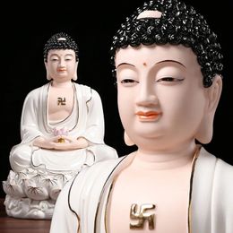 Objets décoratifs Figurines Trio sacré de figurines de Bouddha Lotus en céramique Blanc pur Amitabha Shakyamuni et Bhaisajyaguru - Décoration spirituelle de la maison 231113
