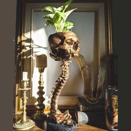 Decoratieve objecten Figurines enge Halloween Decoraties Skull Planter Spine Stand Sets Hars Handwerk Home Accessoires 230815