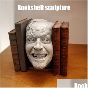 Objets décoratifs Figurines Scpture de la bibliothèque de serre-livres brillante Heres Johnny Résine Ornement de bureau Étagère à livres Mumr999 210811 Dh3Fi