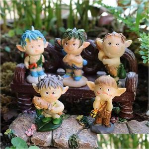 Decoratieve objecten beeldjes set van 5 miniatuur tuin mini Ees hars bos kleine Pixie Fairy kabouter beeldje elf figuren ornamenten Dhymw