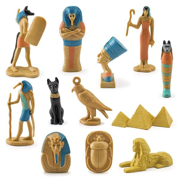 Objets décoratifs Figurines Simulé 12pcs Ensemble Egypte antique Sphinx Pyramide Momie Reine Isis Mini Modèle Figure Décoration de la maison 230928