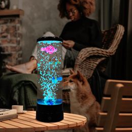 Objetos decorativos Figuras Simulados LED Colorido Gran Bubble Fish Light Aquarium Tank USB Noche para el escritorio de casas Room Regalo de cumpleaños 231216