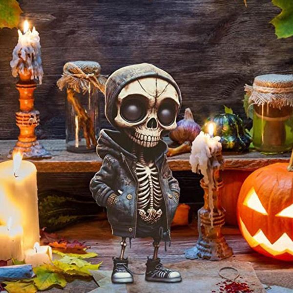 Objets décoratifs Figurines Figurines de squelette Super Cool Résine Artisanat Statue Crâne Halloween Crâne Horrible Décor de Bureau À Domicile Affichage De Voiture 230825
