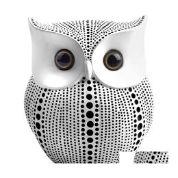 Objets décoratifs Figurines Petite statue de hibou fabriquée en noir et blanc pour la décoration de la maison Accents Salon Chambre Offic Otjb8