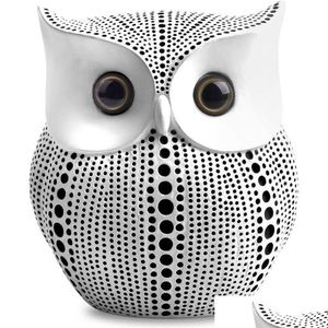 Objets décoratifs Figurines Petit faisceau de statue de hibou artisanal avec noir et blanc pour les accents de décoration intérieure Salon Chambre Offic Dhut0