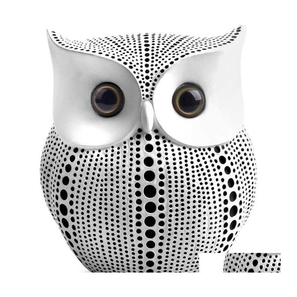 Objets décoratifs Figurines Petite statue de hibou fabriquée en noir et blanc pour la décoration de la maison Accents Salon Chambre Offic Otjb8