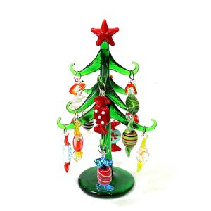 Objets décoratifs Figurines Petit verre Arbre de Noël Figurine Artisanat Ornements avec 12pcs Mignon Bonbons Mini Pendentif Accessoires 230920