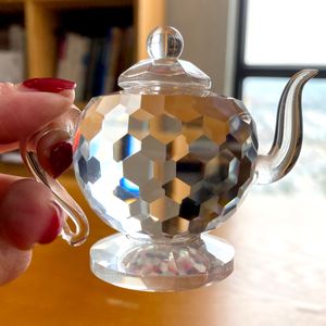 Decoratieve objecten Figurines SML Clear Crystal Teapot Art Collection Paperweight Glass Mini Sculpture Ornament Home Table Decor Xmas Gift 230221