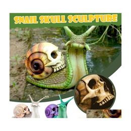 Objets Décoratifs Figurines Escargot Skl Scpture Gothique Décoration Statue Patio Halloween Figurine Artisanat Horreur Squelette Bureau Ou Dhhea