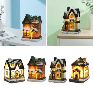 Objets décoratifs Figurines Maisons de neige avec lumière LED clignotante colorée Décoration de Noël pour l'année à la maison Enfants Cadeau Résine Scène Village