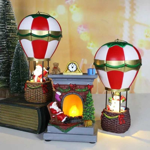 Objets décoratifs Figurines Snowman Santa Claus Hot Air Ballon de Noël Décoration de cabine LED Lumineuse H240516