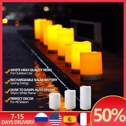 Objets Décoratifs Figurines Bougies Électroniques Solaires Lampes Sans Flamme Rechargeable Flicker Led Lumière Jardin Décoration Capteur Interrupteur 230505