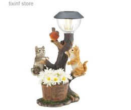 Objetos decorativos Figuras Lámpara solar de bienvenida para jardín Conejo solar Perro ardilla Jardín Decoración de hadas T240306