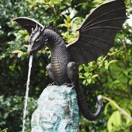 Decoratieve objecten Beeldjes Massief Brons Waterornament Gothic Tuinbeeld Hars Sculptuur voor Thuis Outdoor Decoratie Standbeeld/Fontein Dragon Cast 230530