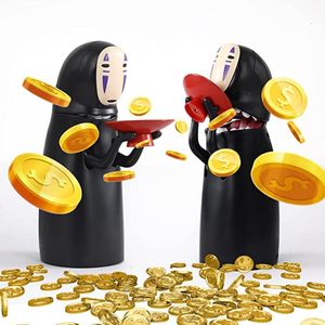 Objetos decorativos Figuras Spirited Away Hombre sin rostro Piggy Bank Kaonashi Swallow Money Toy Automatic Eat Coin Hayao Miyazaki Doll Children's Gift 230613