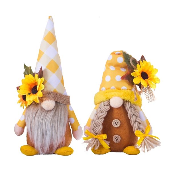 Objetos decorativos Figuras Spring Sunflower Gnomes Decoraciones de Pascua Hechas a mano Summer Factón sin rostro Rudolph Doll Farmhouse Decoración del hogar 230812