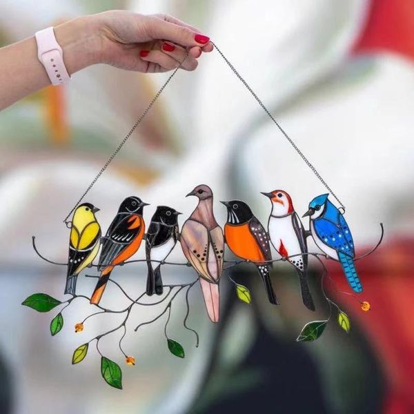 Objets décoratifs Figurines Vitrail Oiseau Verre Tentures Acrylique Métal Tenture Murale Oiseaux Décor Chambre Accessoires Scandinave Mothe
