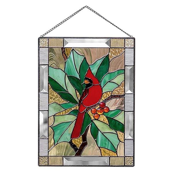 Objets décoratifs Figurines vitrail panneau tentures oiseau motif acrylique pendentif avec chaîne artisanal mur décor à la maison