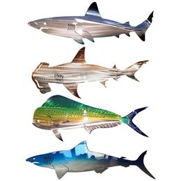 Decoratieve objecten beeldjes roestvrij staal haai kunst aan de muur decoratie hangende hanger oceaan vis standbeeld binnen buiten hek ornamenten 230608