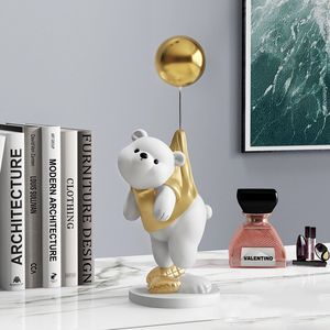 Objets décoratifs Figurines Statue Desing Home Decor Ornements Balon Flying Bear Sclupture Resin Figurine Table Décoration Home Room 230729
