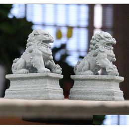 Objets décoratifs Figurines Statue Foo Shui Feng Figurine Miniature Stone Dogs Scpture Decoration Guardian Chinese Prosperity Decor DHCWX
