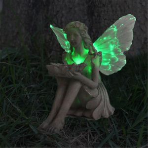 Decoratieve objecten beeldjes Suower Fairy standbeeld zonne-verlichting vleugels ornament buiten mooie engel sculptuur figuur tuindecoratie 231216