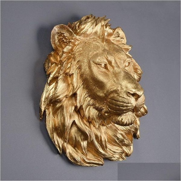 Objets décoratifs Figurines trois couleurs de grande taille de la tête de lion décoration de paroi de tête suspendue à résine animale ornements Accessor Accessor DHCX8
