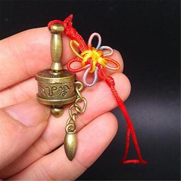 Objetos decorativos Figuras Instrumentos tibetanos utilizados en budista Super Mini Bronce Om Mani Padme Hum Rueda de oración Accesorios auspiciosos