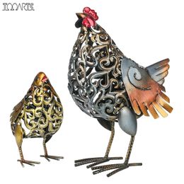 Objets décoratifs Figurines Tooarts Tomfeel Sculpté Fer Poule Sculpture En Métal Animal Oeuvre Jardin Ameublement Maison Ornement maison jardin 230209