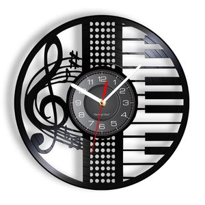 Objets décoratifs Figurines Clé de Sol Piano Vinyle CD Disque Horloge Murale Instrument de Musique Montre Avec LED Vintage Rétro Musique Inspiré Cadeau Pour Pianoiste 230613