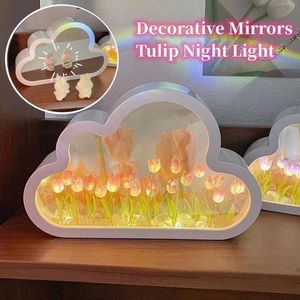 Objets décoratifs Figurines Lampe de nuit tulipe Matériel de bricolage Lampe de nuit tulipes en nuage Miroirs décoratifs Cadre Po LED Lampes de table Bureau créatif coréen Bedro 230826