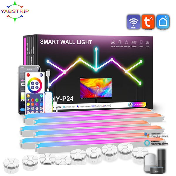 Objets décoratifs Figurines TuYa WIFI LED Applique murale intelligente 5V USB Bar DIY Ambiance LED Veilleuse Rythme de musique pour TV Rétro-éclairage Chambre Jeu Décoration 230826