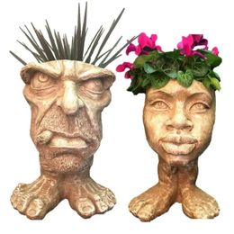 Decoratieve voorwerpen Beeldjes Oom Tante Kayla het Gezicht Humoristisch Standbeeld Plantenbak 231009