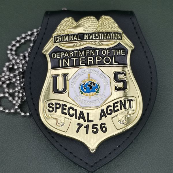 Objets décoratifs Figurines US DEPARTMENT OF THE INTERPOL Special Agent Metal Badge NO7156 Cosplay Detective Movie Prop Halloween Gift 230701