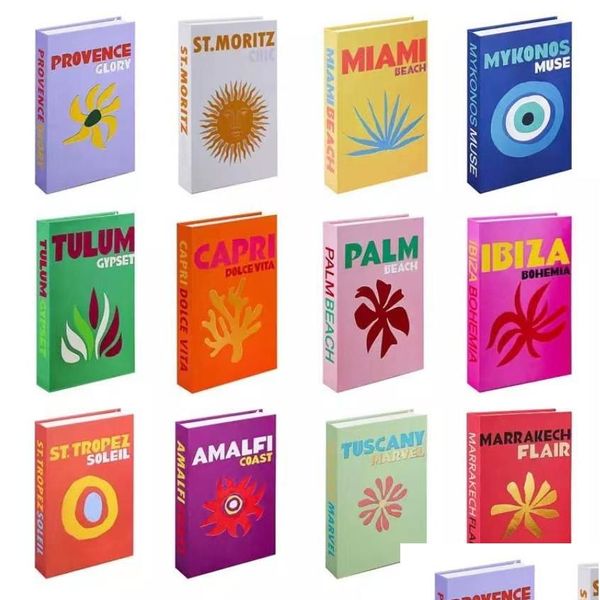 Objetos decorativos Figuras Estilo de vacaciones Libros falsos Caja de mesa Colorf Designer Decoración Libro DHNMJ