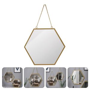 Objets décoratifs Figurines miroir de vanité salle de bain mur créatif suspendu maquillage verre métal hexagone décor Vintage 230926