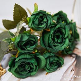 Decoratieve objecten Figurines Vintage 8 Heads Artificial Flowers Silks Peony Green Rose For Decorations Fake Fower trouwtafel kamer feest Diy Bouquet Decor 230104