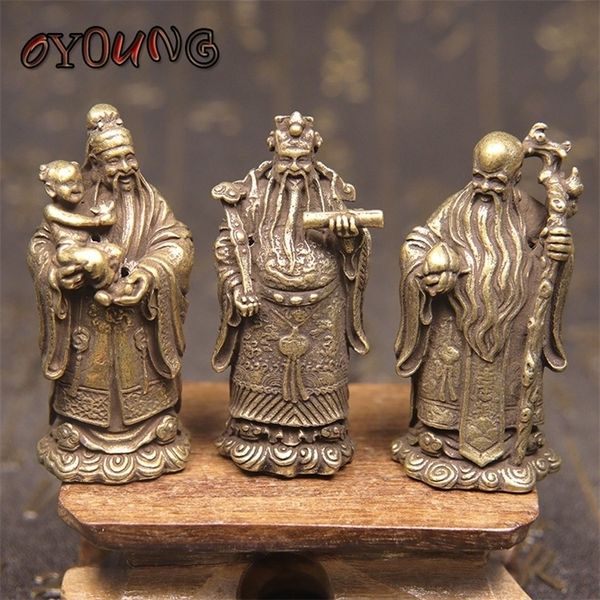 Objets décoratifs Figurines Vintage Bronze Taoïsme Trois Dieux de Bénédiction Richesse Longévité Statue Pur Cuivre Bouddha Ornements Feng Shui Décor À La Maison 220928