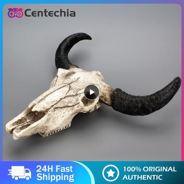 Objets décoratifs Figurines Mur 3D Shofar/Cornes Crâne Ornement Longhorn Mouton/Vache Crâne Art Artisanat Faune Figurine Décor À La Maison Halloween 230804