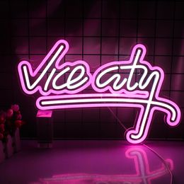 Decoratieve objecten Figurines Wanxing Vice City Neon Sign Pink Led Lights Slaapkamer Letters Game Room Bar Party Indoor Home Arcade Shop Cave Art Wall Decoration 230821