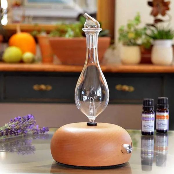 Objets décoratifs Figurines Diffuseur d'huiles essentielles sans eau Parfum d'aromathérapie sans eau Vaporisateur nébuliseur d'arôme en verre en bois pour la maison 231123