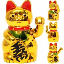 Decoratieve objecten Figurines Rijkdom zwaaien Handkat Chinees Lucky Gold Maneki Neko Cute Electric Craft Art Home Shop El Decoratie 230217