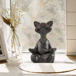 Decoratieve objecten Figurines grillige zwarte Boeddha Cat Figurine Meditatie Yoga Collectible Happy Decor Home Garden Decoratie Ornament T1P 221208