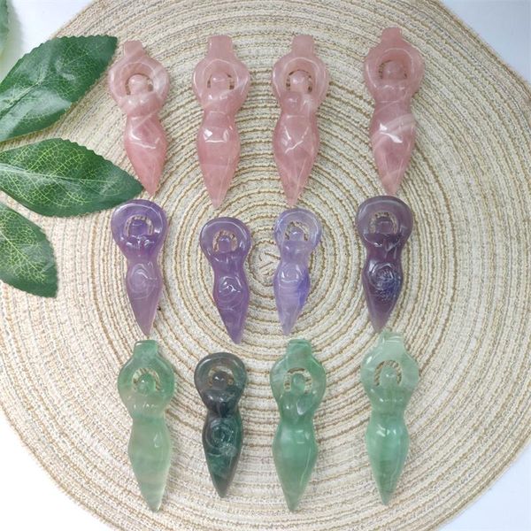 Objets décoratifs Figurines en gros naturel fabriqué à la main cristal guérison Rose Quartz ange pendentif pour la décoration de la maison SJ