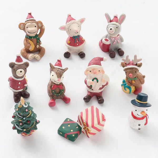 Objets décoratifs Figurines En gros résine Crafts Petits animaux Ornements Creative Santa Claus Bonhomme de neige Sapin De Noël Festival Decor