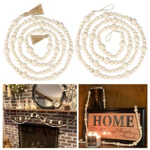 Decoratieve objecten Beeldjes Wood Bead Garlands Kwasten Boerderij Kralen Rustieke Land Stijl Decoratie Muur Opknoping DIY Ambachten Touw Garla