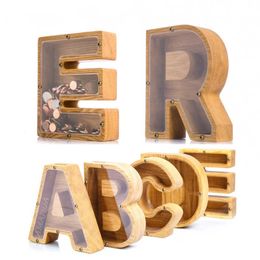 Objets décoratifs Figurines Lettres anglaises en bois Tirelire Alphabet pour enfants Tirelire Coin Saving Box Dino Animaux Tirelire Cadeau d'anniversaire Tirelire Box G230523